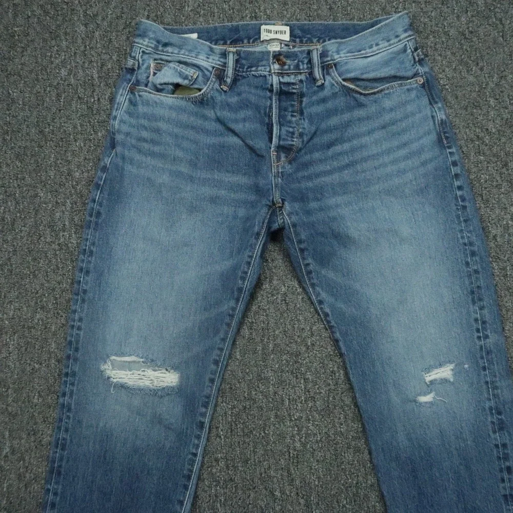 Todd‎ Snyder Jeans Mens 32x30 Blue 5 Pocket Selvedge Distressed Straight Denim